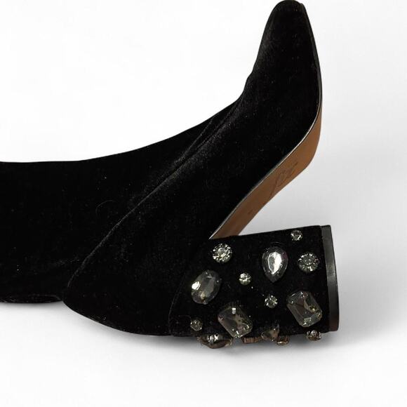 Black Velvet Grey Rhinestone Over the Knee Boots Whimsygoth Glam Wednesday 6 - Picture 2 of 8